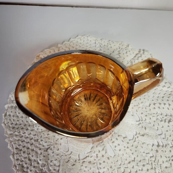 Carnival Glass Pitcher Creamer Amber Colour Fluted Design Milk Pitcher Vintage - Picture 3 of 10